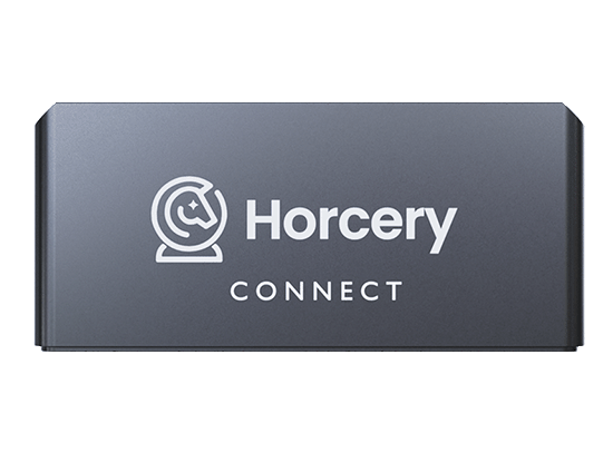 Horcery Connect device in a sleek rectangular casing, enabling integration of existing CCTV and display systems into the Horcery app ecosystem.