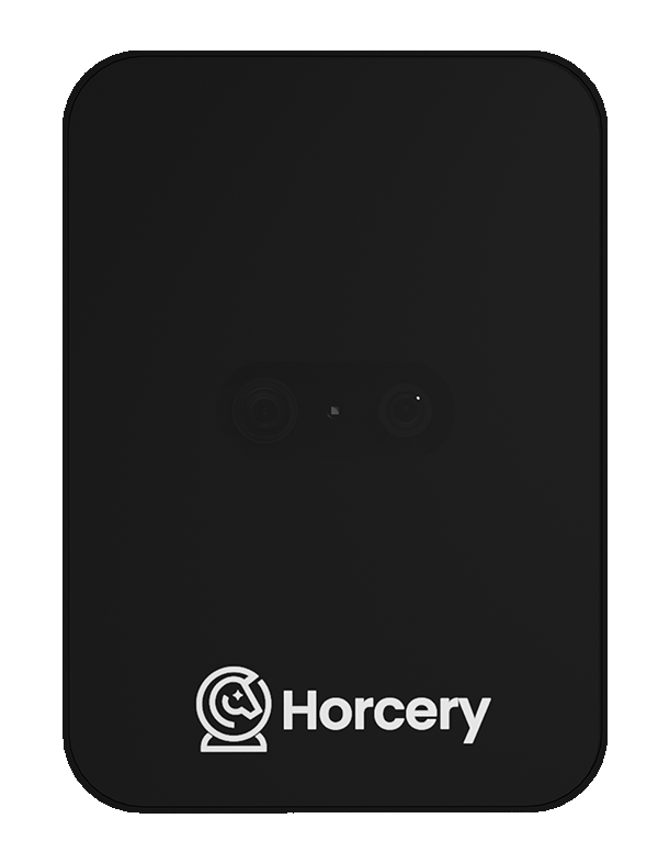 Horcery’s AI Stall Monitor device, providing 24/7 video surveillance, behavior alerts, and smart monitoring for horses in their stalls.